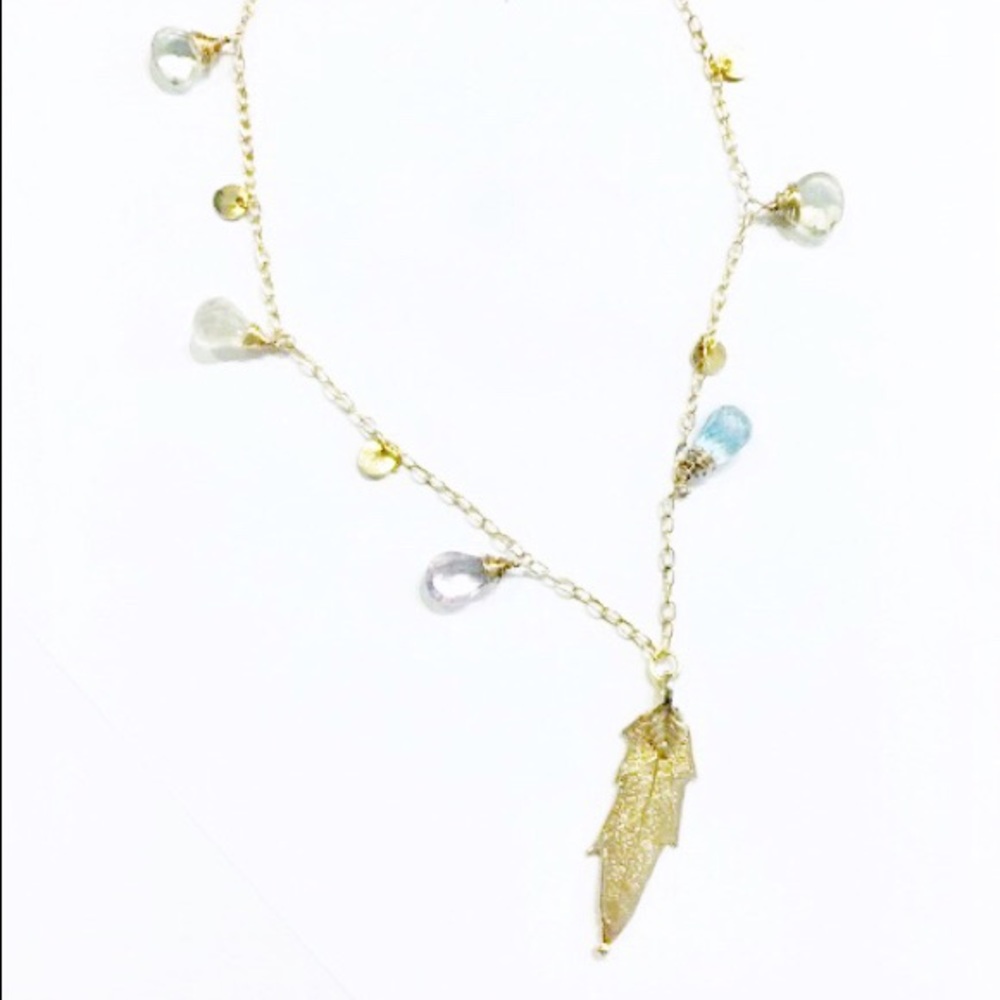 Semi Precious Stone Gold dipped Leaf Necklace
